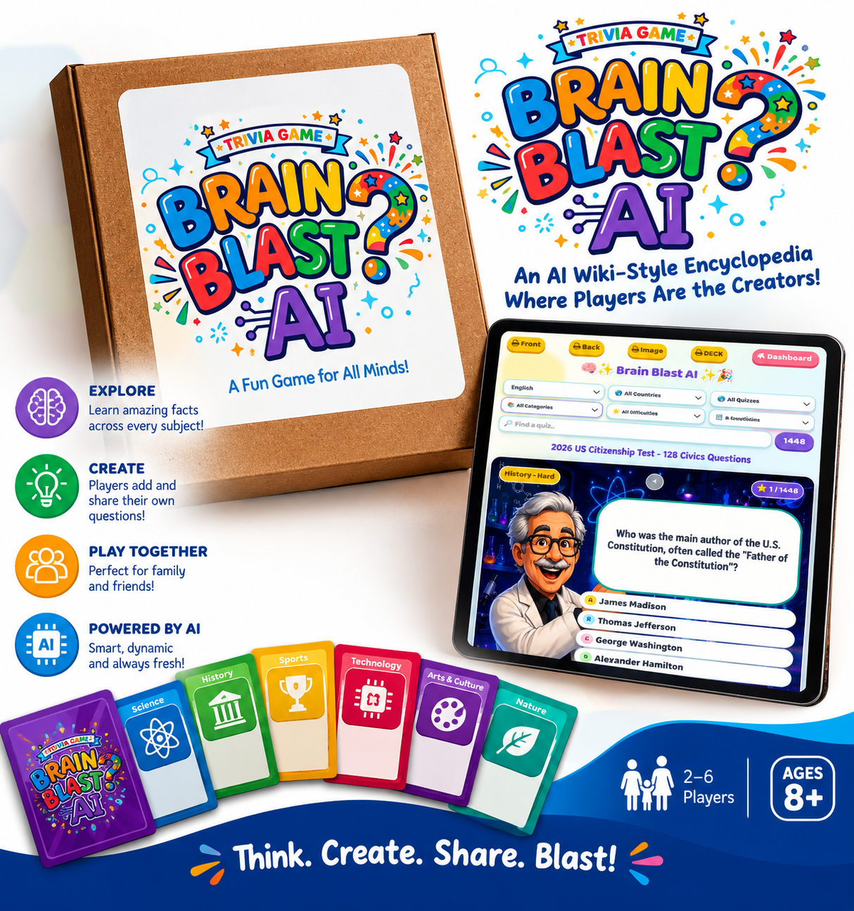 Brain Blast AI Trivia Game-Custom Wiki Encyclopedia Game